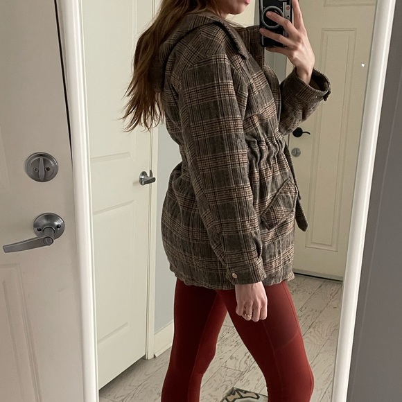 ba&sh Cox Marron Lady Coat Hooded Size 2 Us 8 Plaid Belted Wool blend - Picture 6 of 13